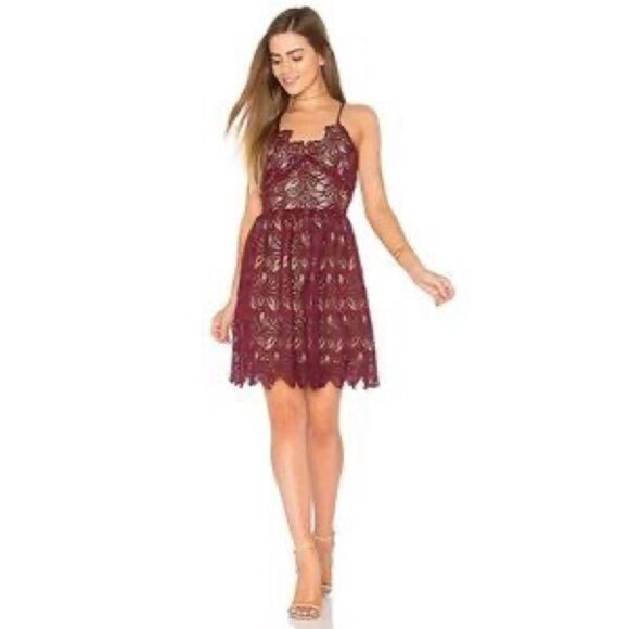J.O.A. Scalloped Floral Lace Fit and Flare Lace Up Dress - Picture 4 of 13